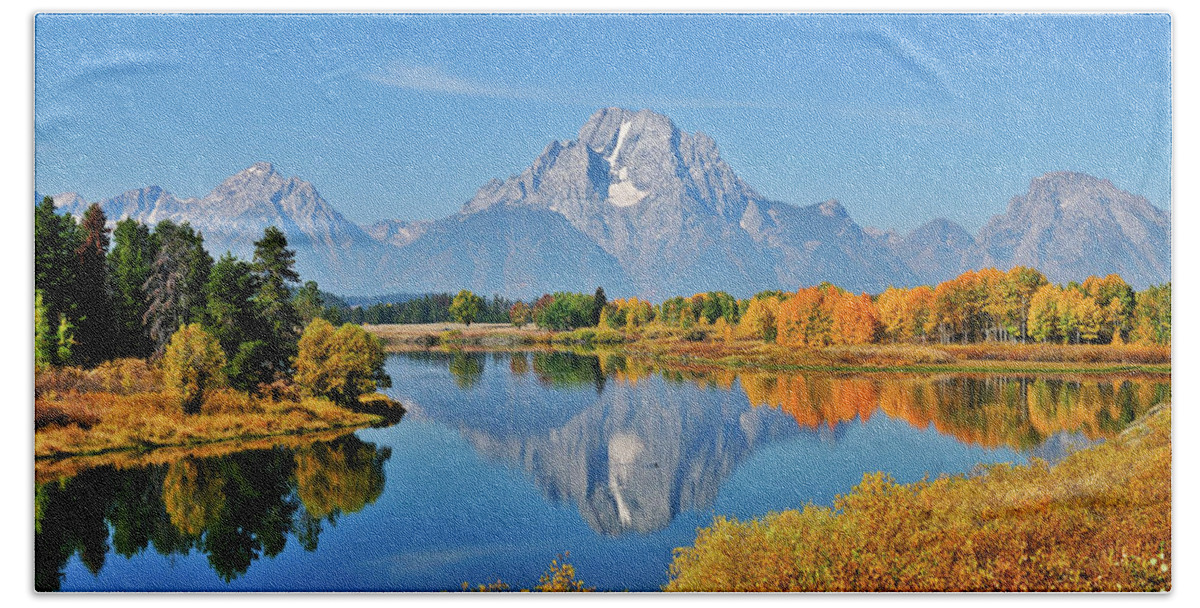 Grand Teton National Park Beach Towel featuring the photograph Autumn Reflections at Oxbow Bend by Greg Norrell