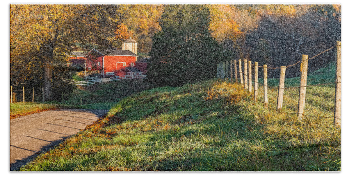 Bucolic Beach Sheet featuring the photograph Autumn Road Morning by Bill Wakeley