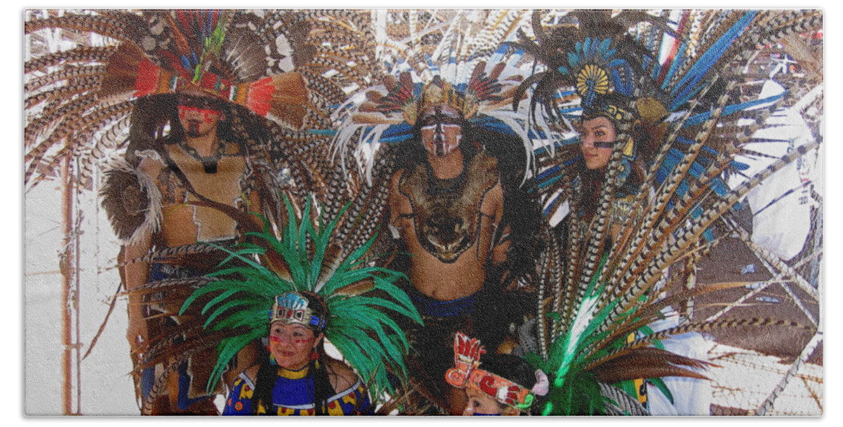 Aztec Performers O'odham Tash Casa Grande Arizona 2006 Beach Towel featuring the photograph Aztec performers O'odham Tash Casa Grande Arizona 2006 by David Lee Guss