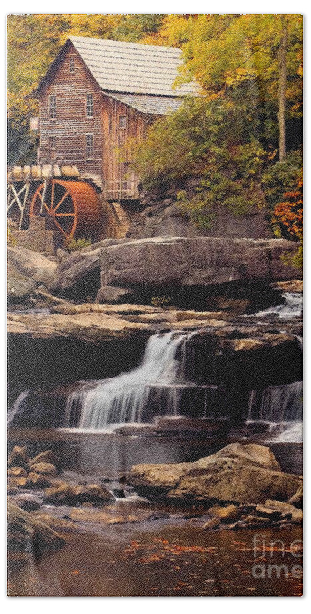 Fall Beach Towel featuring the photograph Babcock Grist Mill and Falls by Jerry Fornarotto