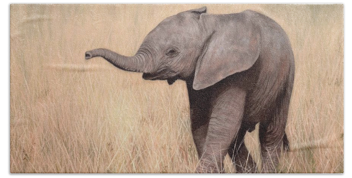 Elephant Calf Beach Sheet featuring the painting Elephant Calf Painting by Rachel Stribbling