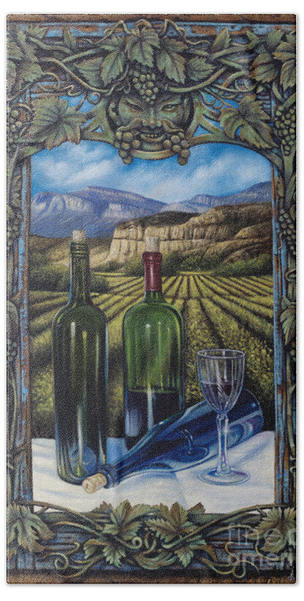 Wine Beach Towel featuring the painting Bacchus Vineyard by Ricardo Chavez-Mendez