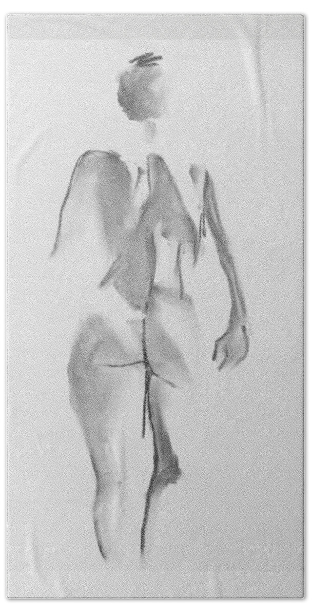 Nude Beach Towel featuring the drawing Back Rygg by Marica Ohlsson