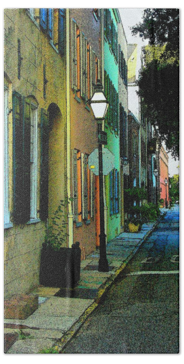 Digital Art Beach Sheet featuring the photograph Back Street in Charleston by Rodney Lee Williams