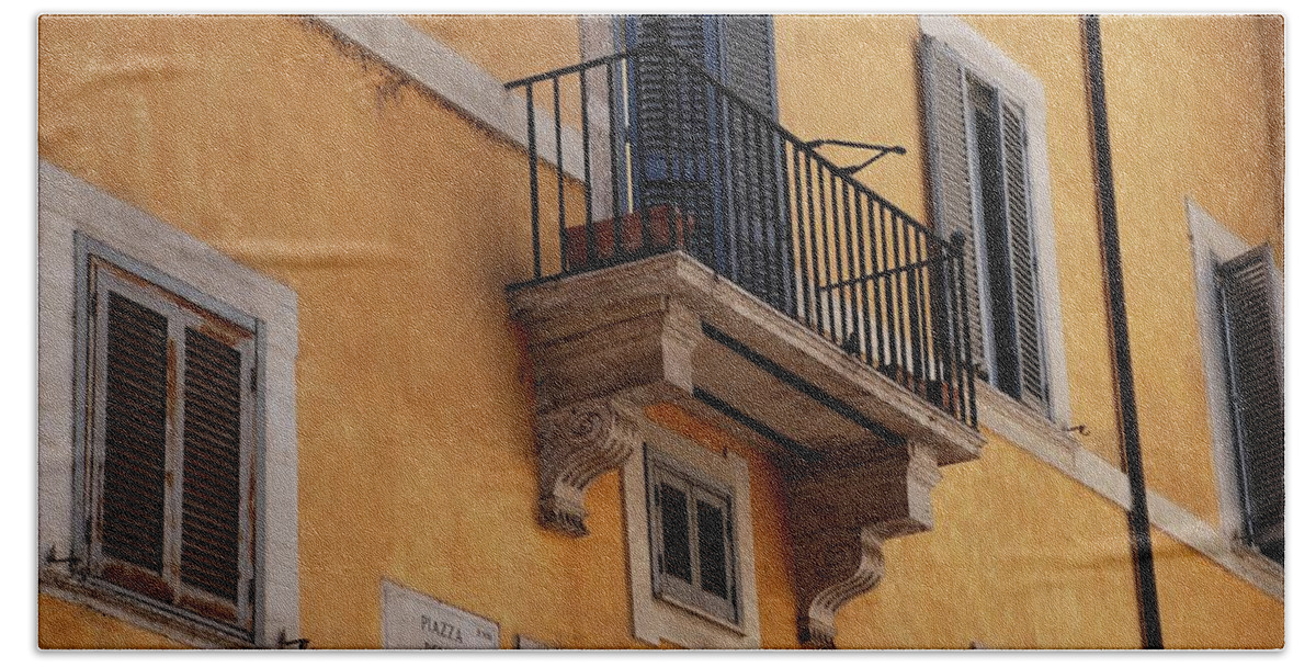 Rome Beach Towel featuring the photograph Balcony Piazza della Madallena in Roma by Dany Lison