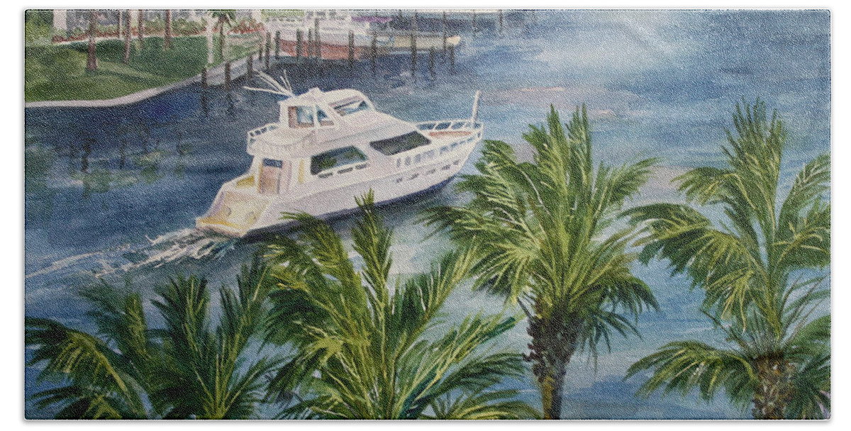Cabin Cruiser Beach Towel featuring the painting Balcony View by Roxanne Tobaison