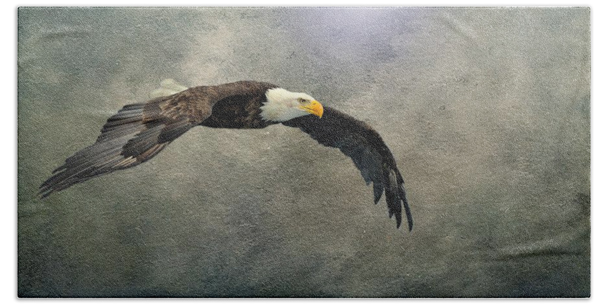 Eagle Beach Towel featuring the photograph Bald Eagle Textured Art by David Dehner