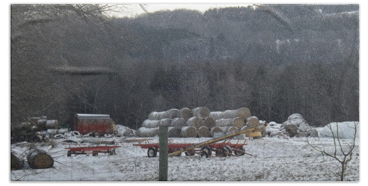 Winter Beach Towel featuring the photograph Bales of Hay by Brenda Brown