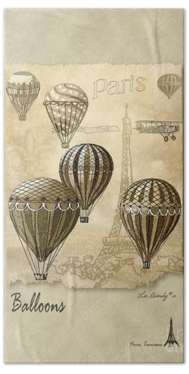 Hot Air Balloons Beach Sheet featuring the mixed media Balloons With Sepia by Lee Owenby