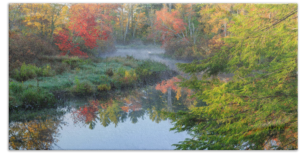Autumn In New England Beach Towel featuring the photograph Bantam River Autumn by Bill Wakeley