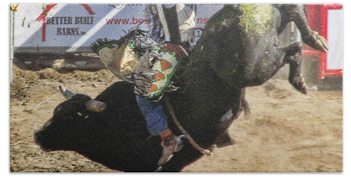 Ron Roberts Photography Beach Towel featuring the photograph Bareback Bull riding by Ron Roberts