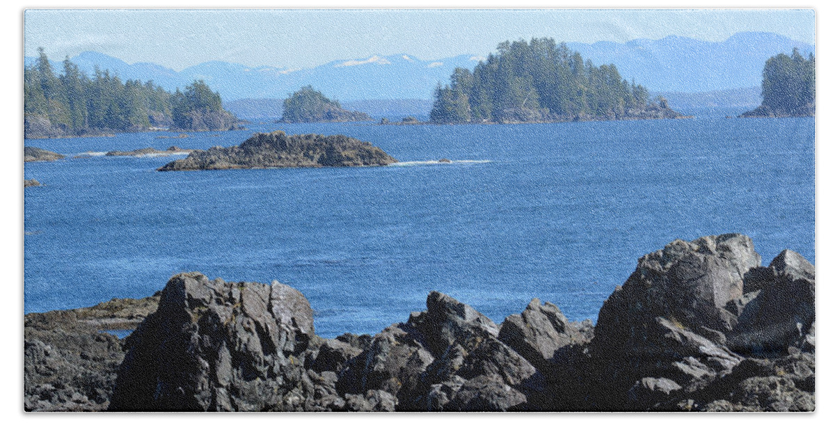 Ocean Beach Towel featuring the photograph Barkley Sound and the Broken Island Group Ucluelet BC by Lawrence Christopher