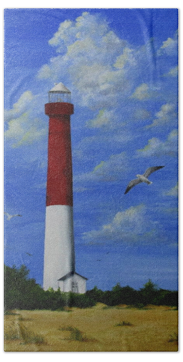 Barnegat Lighthouse Beach Sheet featuring the painting Barnegat Lighthouse by Catherine Howley
