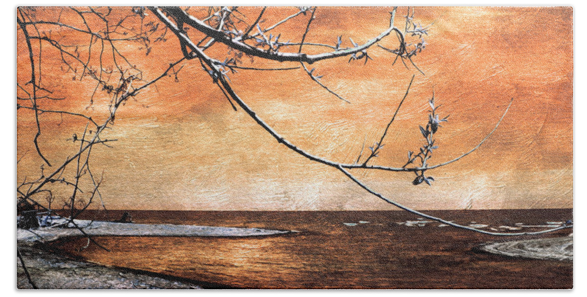 Sunset Beach Sheet featuring the photograph Barrier Beach - Old Woman Creek - Sunset by Shawna Rowe