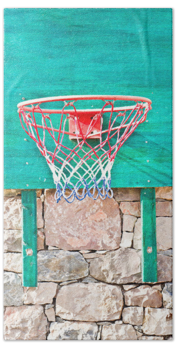 Background Beach Towel featuring the photograph Basketball net by Tom Gowanlock