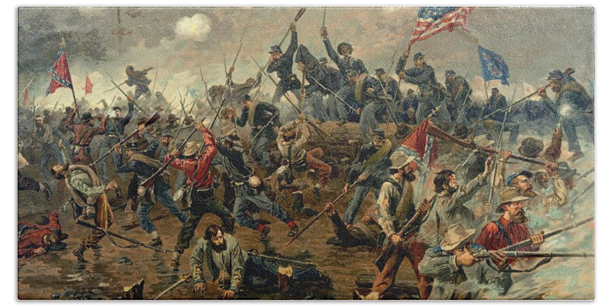 The Battle Of Spotsylvania Beach Sheet featuring the painting Battle Of Spotsylvania American Civil War by Movie Poster Prints