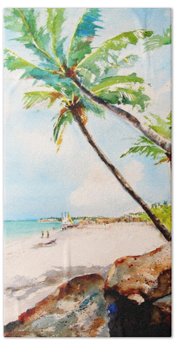 Tropical Beach Beach Towel featuring the painting Bavaro Tropical Sandy Beach by Carlin Blahnik CarlinArtWatercolor
