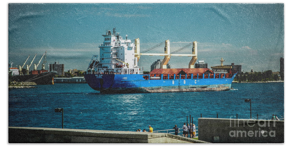 Ship Beach Towel featuring the photograph BBC Elbe on St Clair River by Ronald Grogan