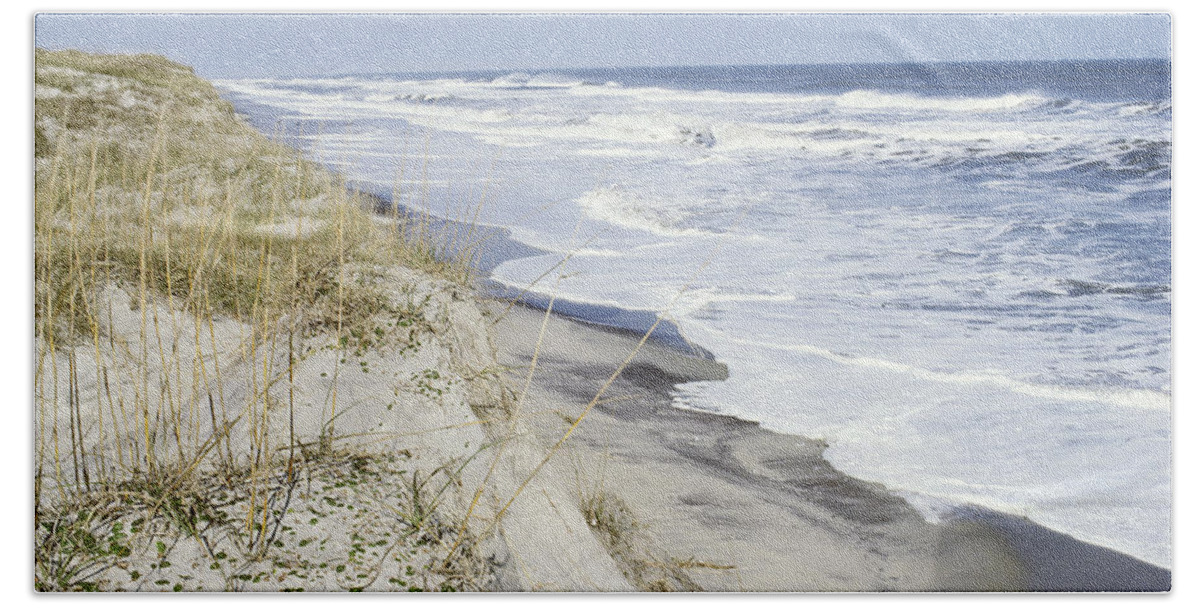 Pea Island Beach Towel featuring the photograph Beach And Dune Erosion, North Carolina by Larry Cameron