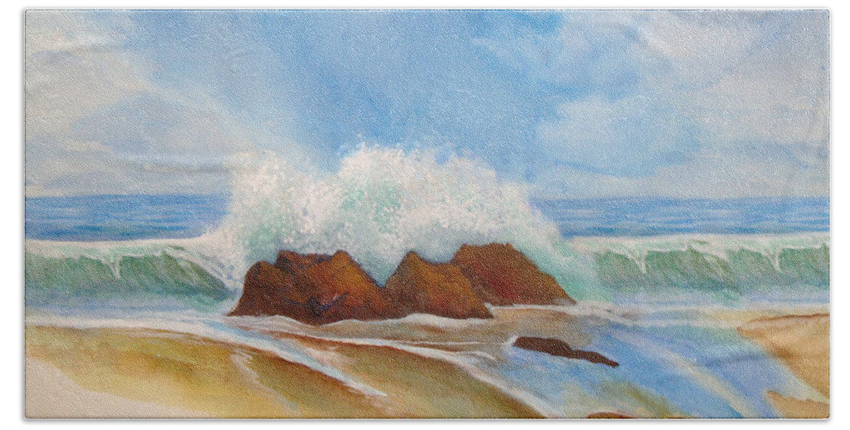 Rick Huotari Beach Towel featuring the painting Beach Front by Rick Huotari