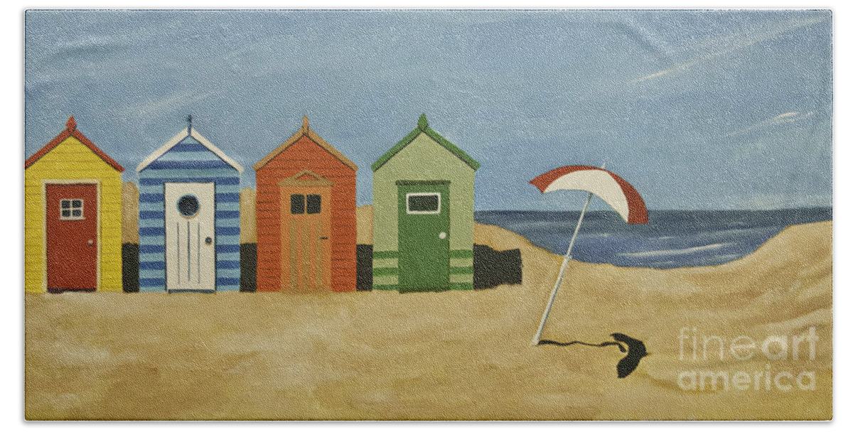 Beach Huts Beach Towel featuring the painting Beach Huts by James Lavott