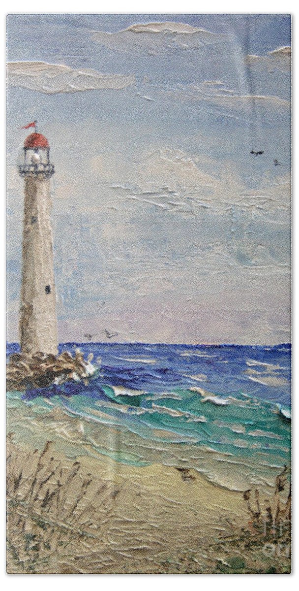 Beach Lighthouse Beach Towel featuring the painting Beach Lighthouse by Jimmie Bartlett