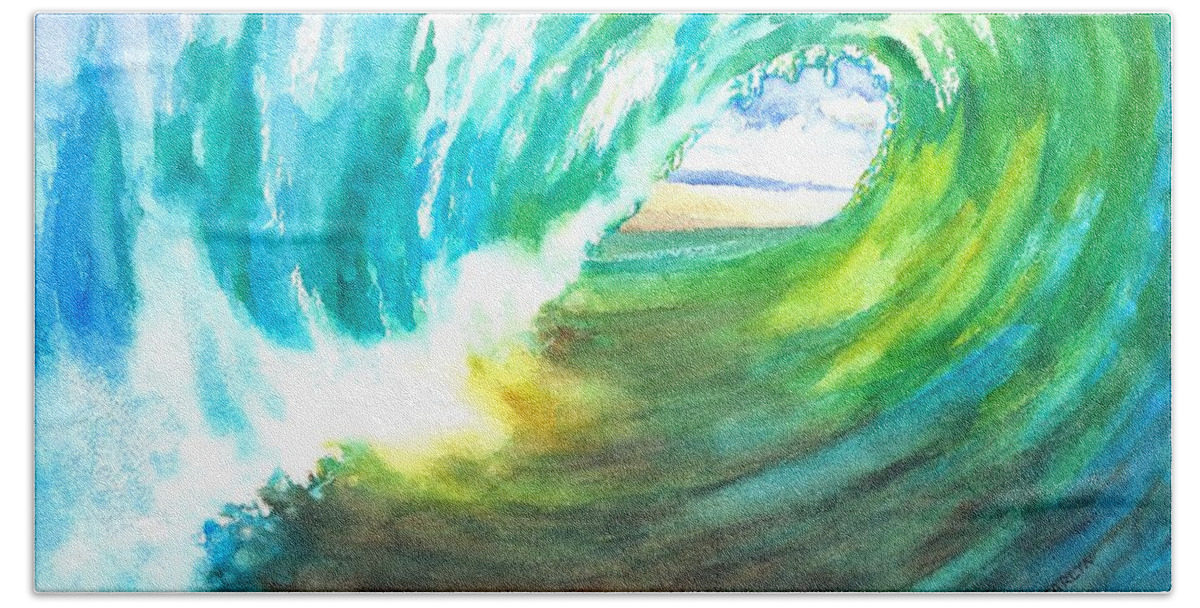 Wave Beach Towel featuring the painting Beach View from Wave Barrel by Carlin Blahnik CarlinArtWatercolor