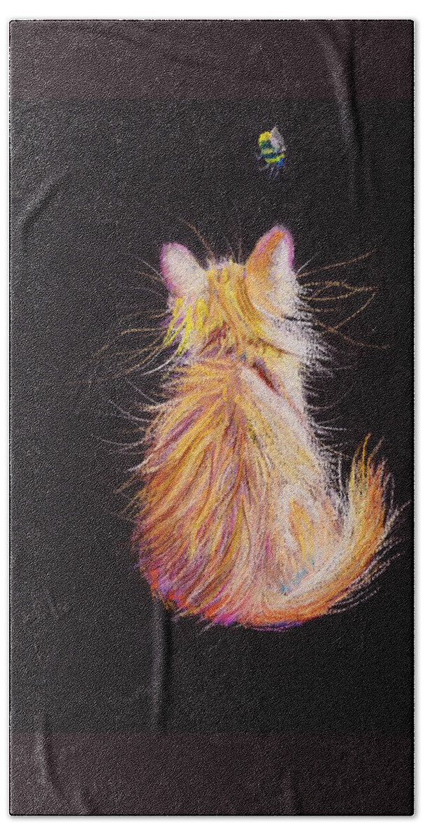Cat Beach Towel featuring the painting Bee Inspired  in pastels by Debra Hall