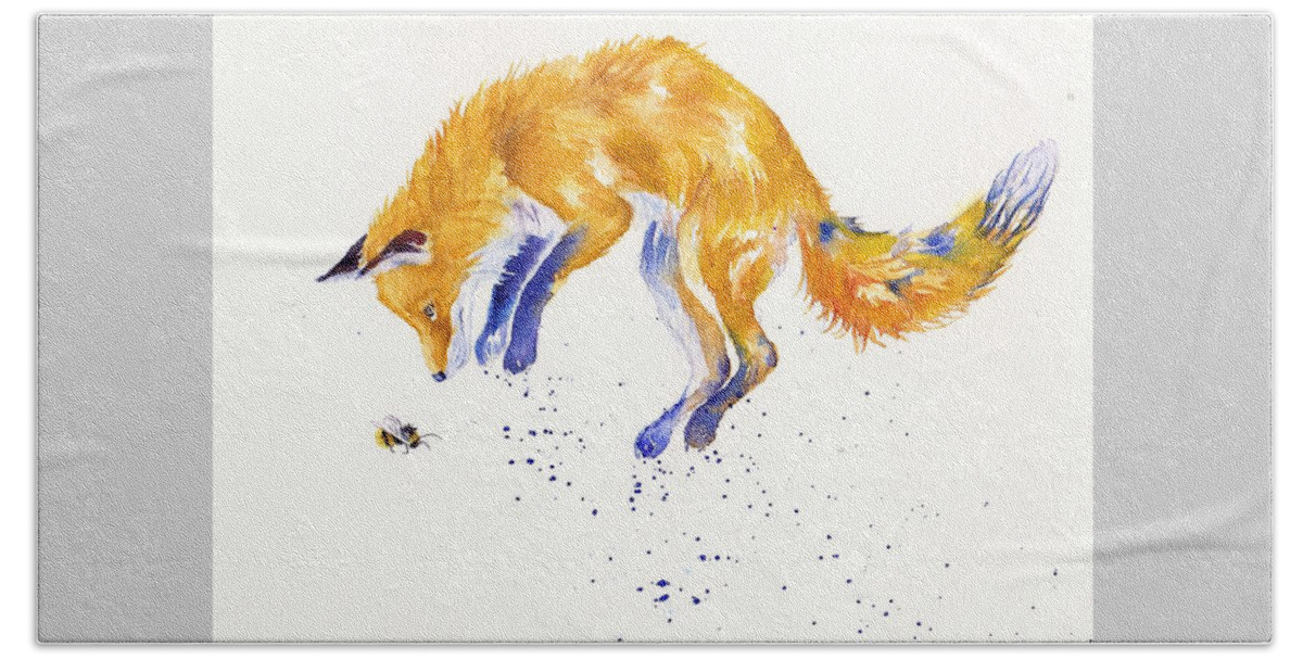 Fox Beach Towel featuring the painting Bee Springy by Debra Hall