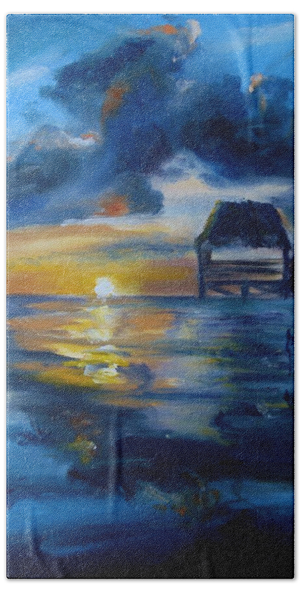Belize Beach Sheet featuring the painting Belizean Sunrise by Donna Tuten