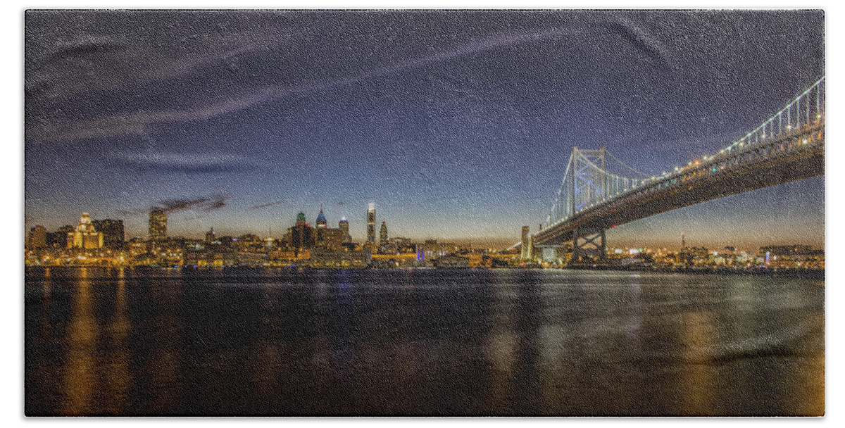 Ben Franklin Beach Towel featuring the photograph Ben Franklin bridge by Rob Dietrich