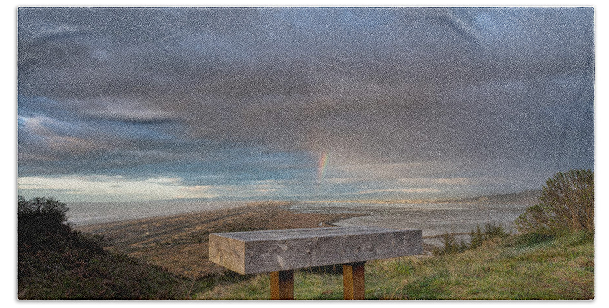 Humboldt Bay Beach Towel featuring the photograph Bench with a View by Greg Nyquist