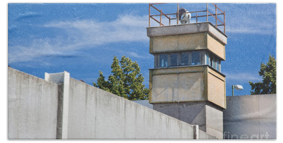 Berlin Beach Sheet featuring the photograph Berlin Wall Memorial a watchtower in the inner area by Michal Bednarek