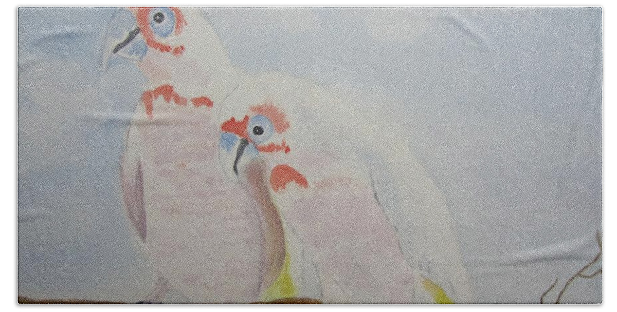 Birds Corella Birds In Australia Beach Towel featuring the painting Best Mates by Elvira Ingram