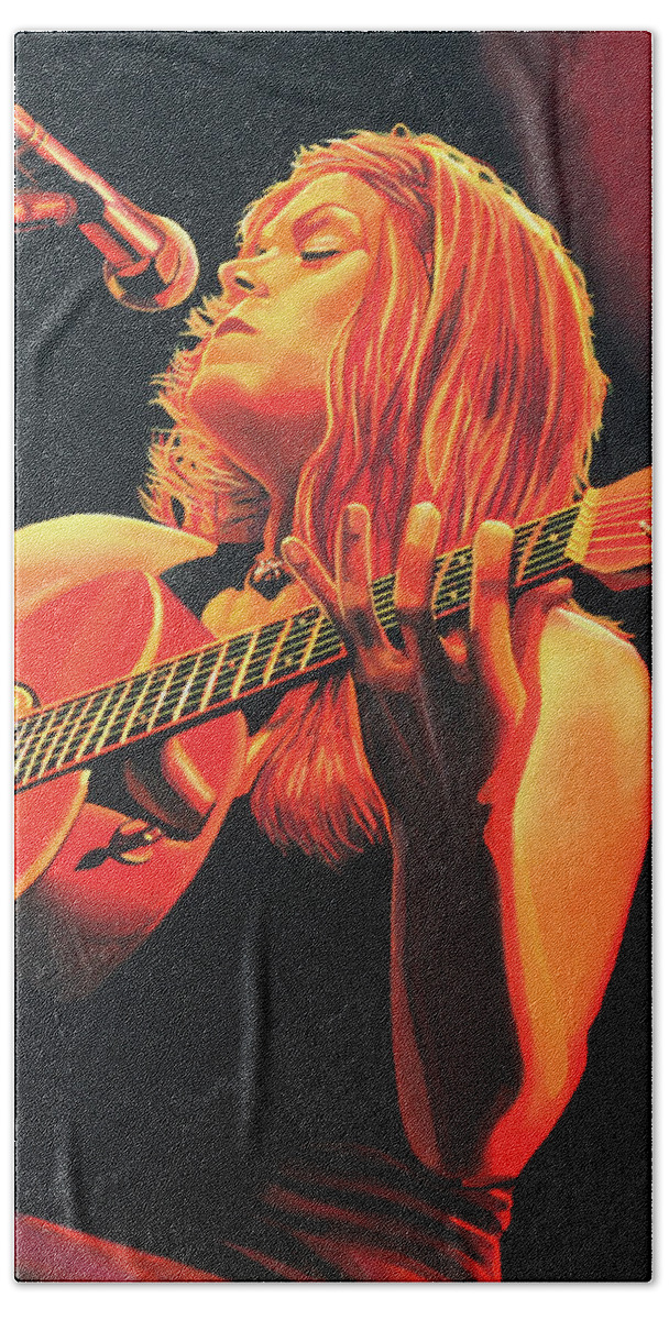 Beth Hart Beach Towel featuring the painting Beth Hart by Paul Meijering