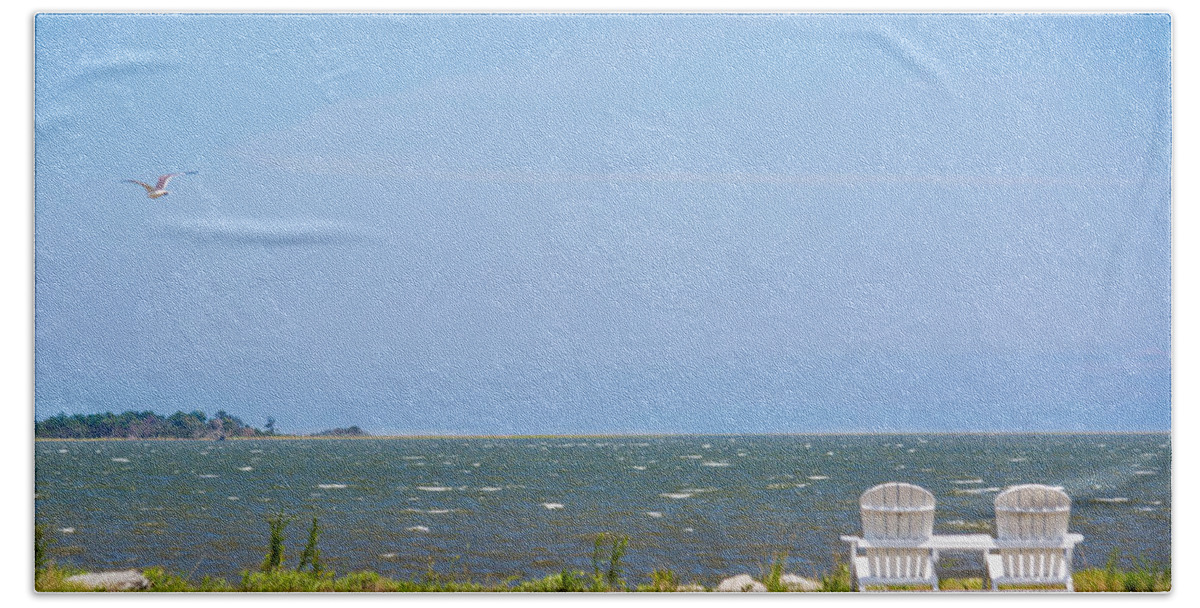 Cedar Island Beach Sheet featuring the photograph Beverly's Chairs Revisited by Paula OMalley