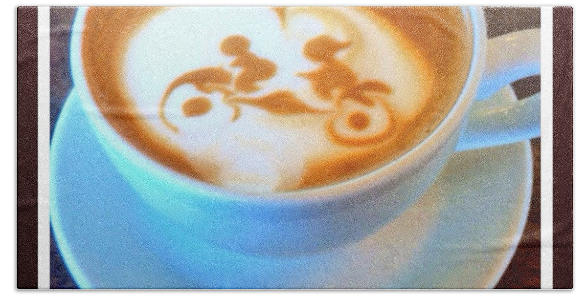 Latte Art Beach Towel featuring the photograph Bicycle Built For Two Latte by Susan Garren