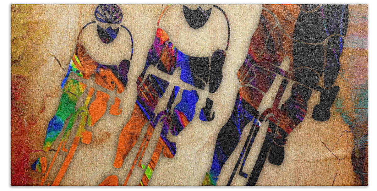 Bicycle Beach Towel featuring the mixed media Bicycle Racing by Marvin Blaine