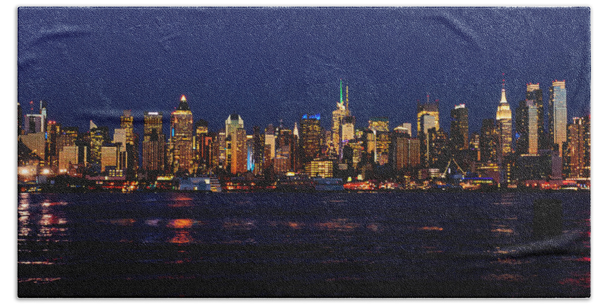 Best New York Skyline Photos Beach Towel featuring the photograph Big Apple Skyline from New Jersey by Mitchell R Grosky