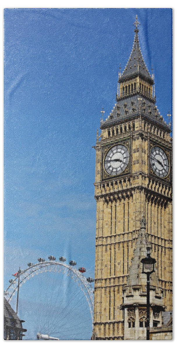 Big Ben London Beach Towel featuring the photograph Big Ben and London Eye by Tony Murtagh