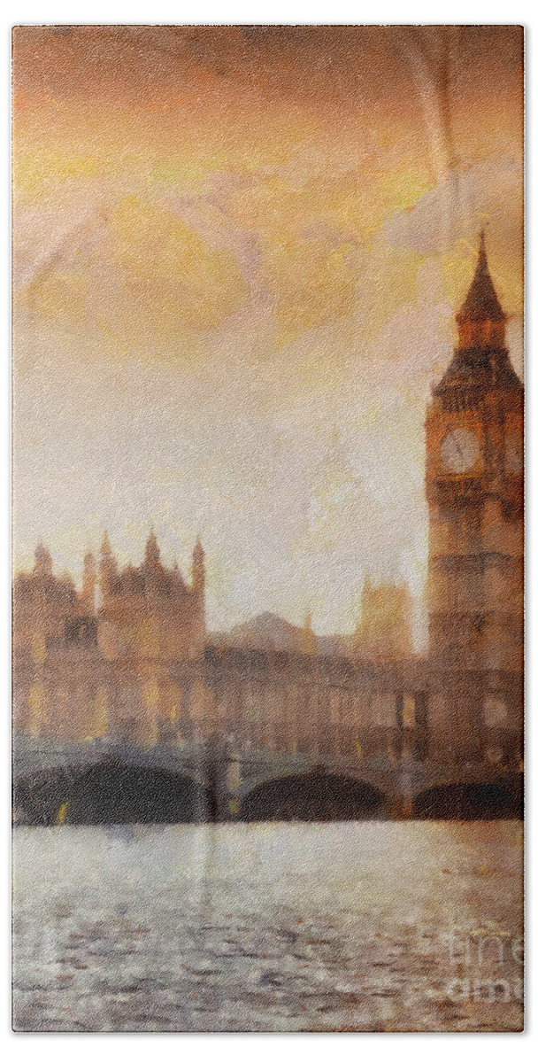 London Beach Sheet featuring the painting Big Ben at dusk by Pixel Chimp