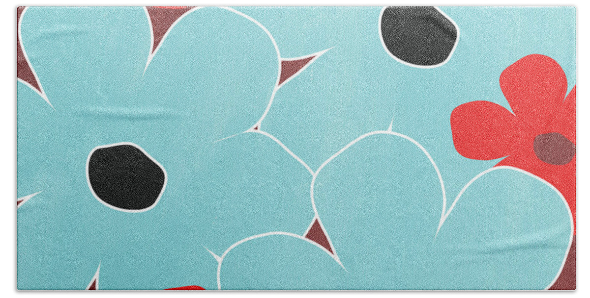 Flowers Beach Towel featuring the mixed media Big Blue Flowers by Linda Woods