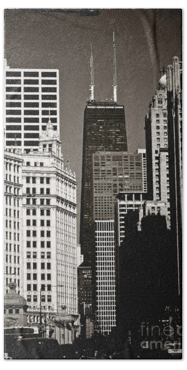 Usa Beach Towel featuring the photograph 'Big John' Chicago - Sepia by Frank J Casella