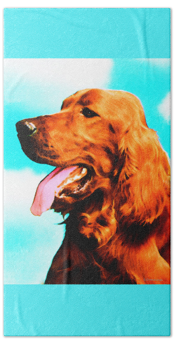 Setter Beach Towel featuring the painting Big Red - Irish Setter Dog Art By Sharon Cummings by Sharon Cummings