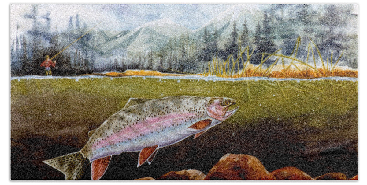Rainbow Trout Beach Towel featuring the painting Big Thompson Trout by Craig Burgwardt
