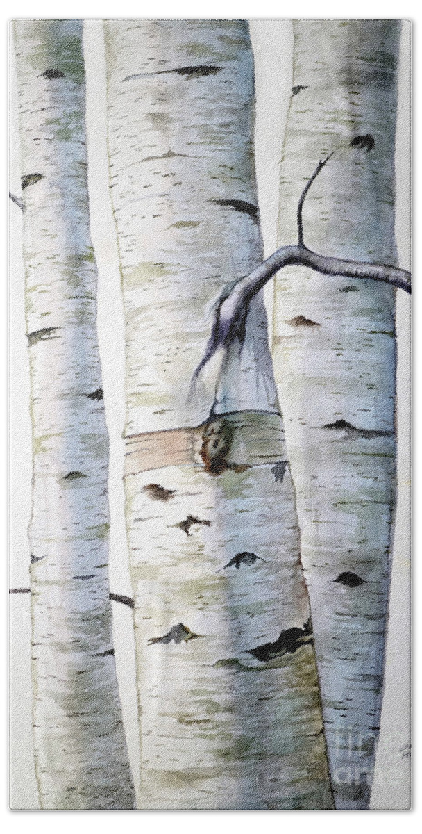Birch Beach Towel featuring the painting Birch Trees in watercolor by Christopher Shellhammer