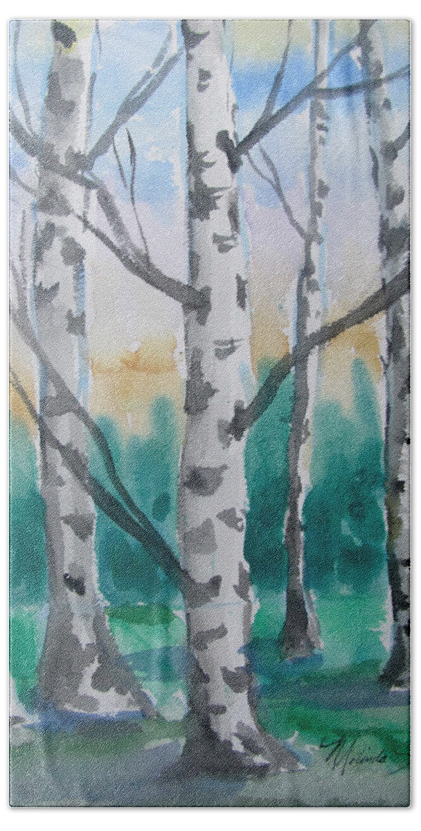 Birch Trees Beach Towel featuring the painting Birch Trees by Melinda Saminski