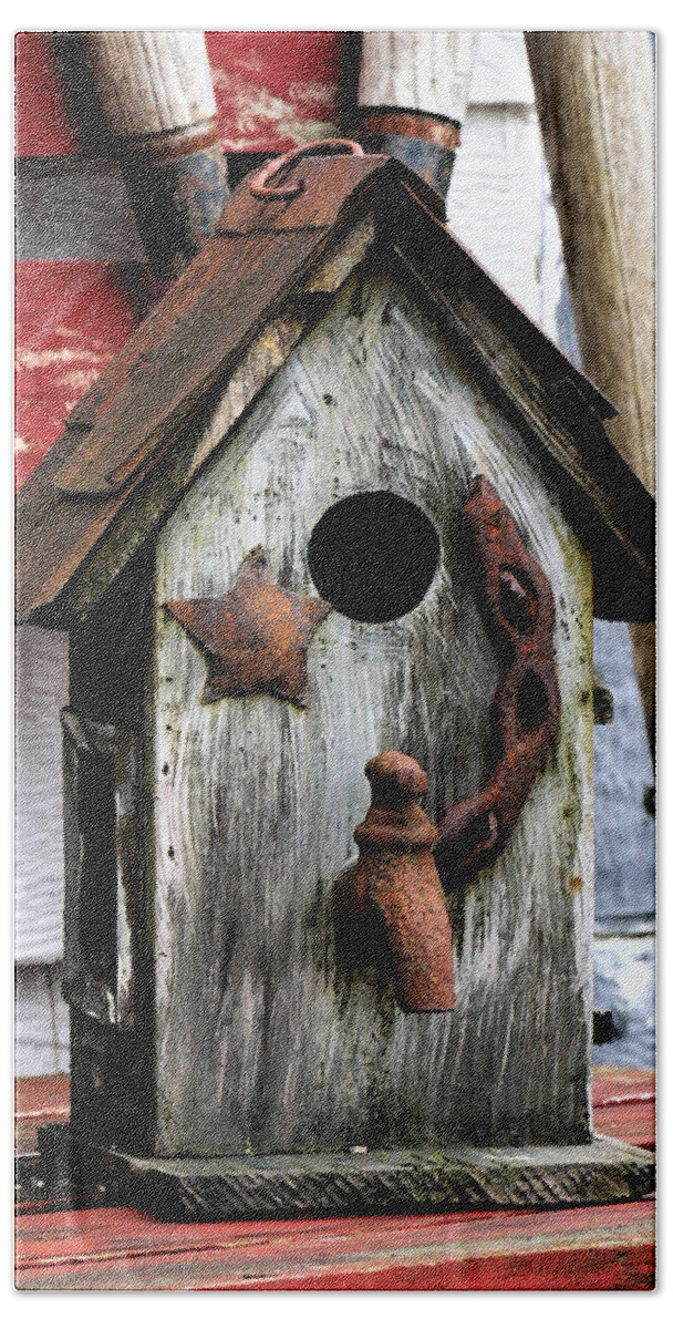 Bird House Beach Towel featuring the photograph Bird house with water by Ron Roberts