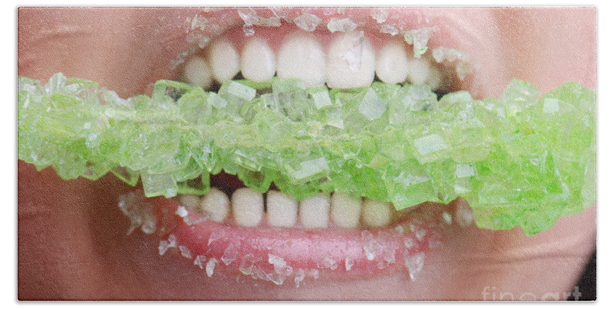 Dental Beach Towel featuring the photograph Biting into Green Rock Candy by Jt PhotoDesign