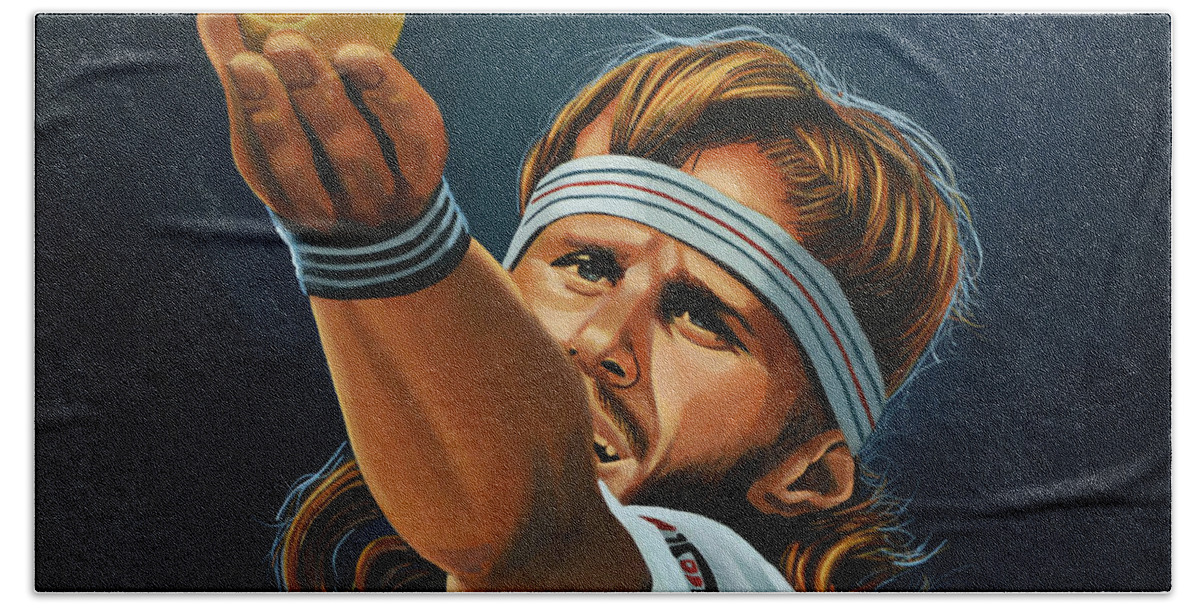 Bjorn Borg Beach Sheet featuring the painting Bjorn Borg by Paul Meijering